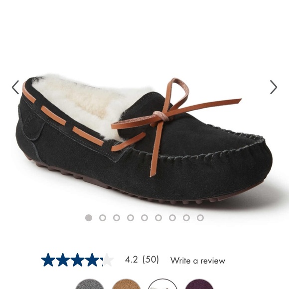 Women's Victoria Genuine Shearling Lace Moccasin Slippers Grey Dearfoam FireSide - Picture 2 of 8